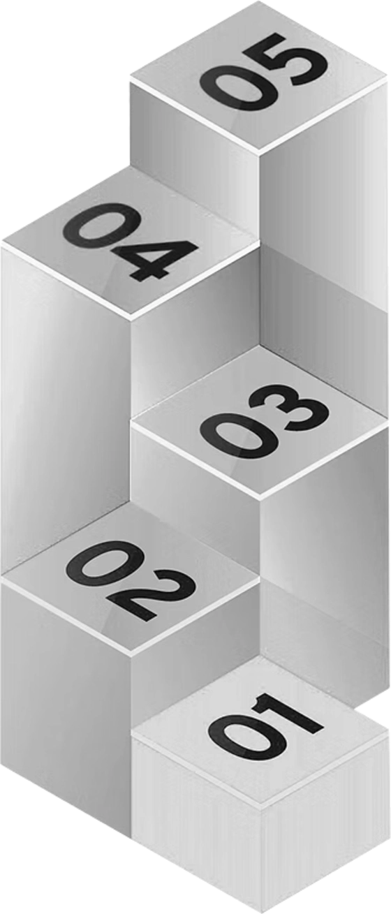 Five numbered dimensional blocks